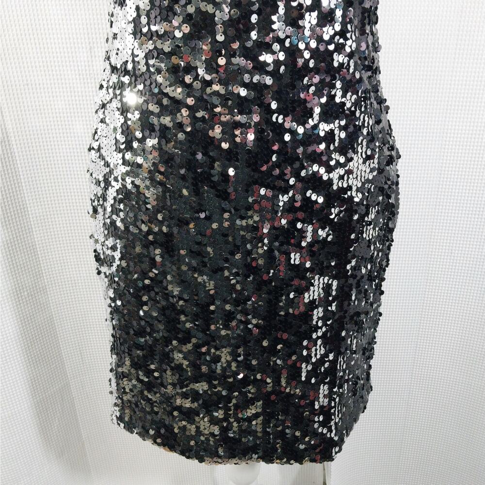 NWOT! AS U WISH! LUXURIOUS SINGLE SHOULDER, BLACK & SILVER SEQUINNED DRESS! SZ L - Picture 4 of 11
